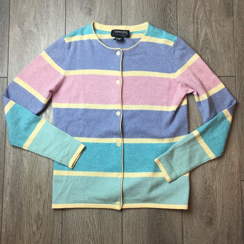 Vintage Country Shop 100% cashmere Colorblock Stripe Size Small